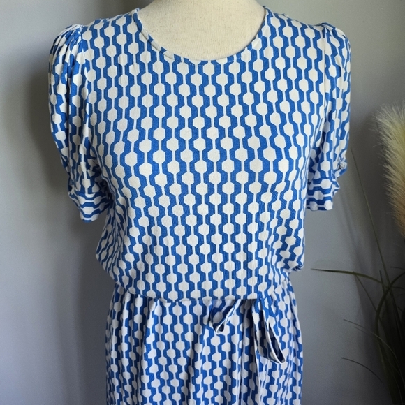 Boden New Moroccan Blue Geo Azure Knot Detail Jersey Knit Dress Womens Size 8 - Picture 5 of 13